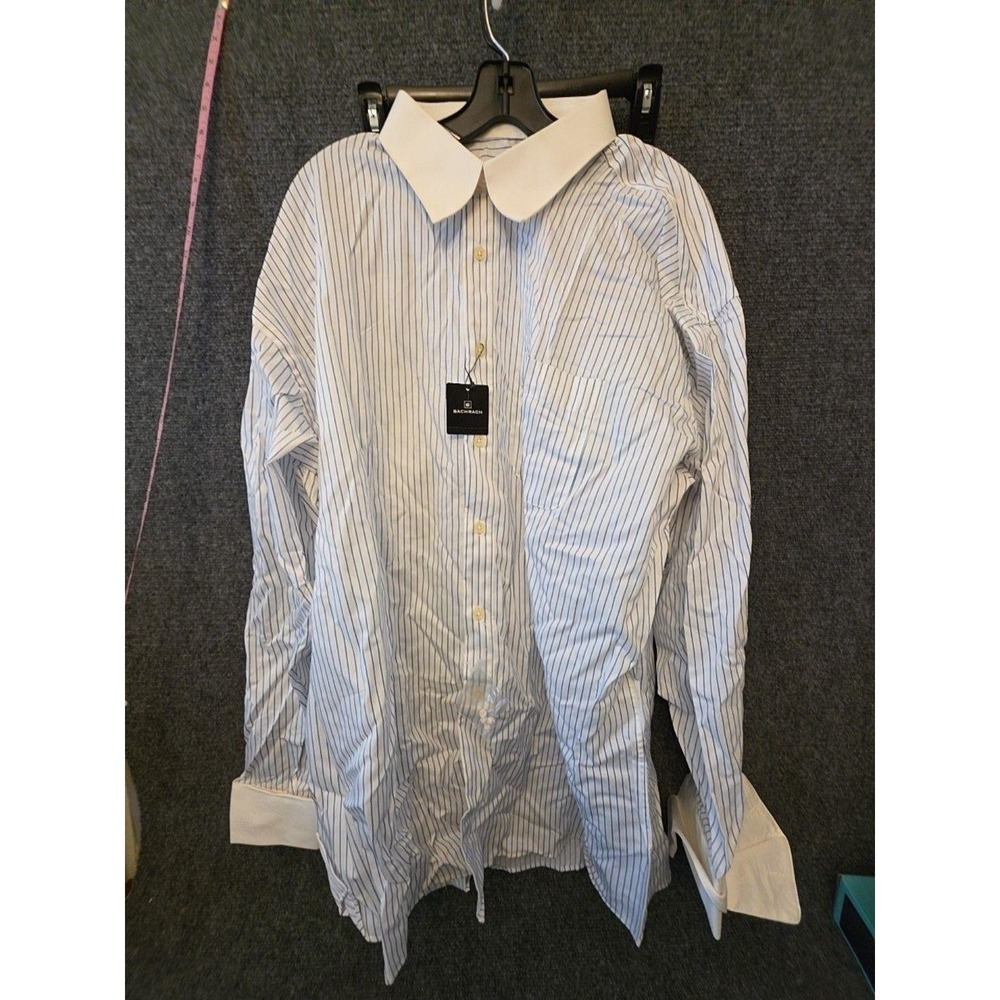 Bachrach Dress Shirt Mens 18.5 36/37 White Stripe Classic Fit French Cuff LS